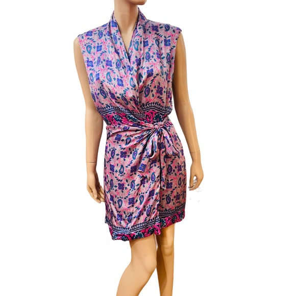 NWT Zara Paisley Printed Wrap Mini Dress Lapel Collar Sz L 100% Viscose - Picture 11 of 16